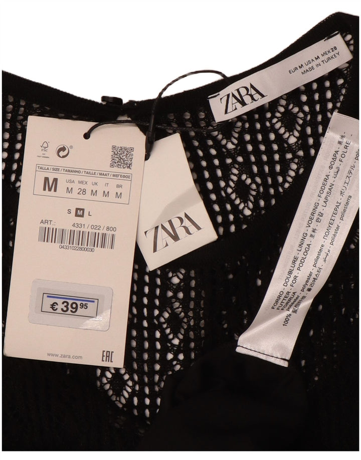 ZARA ženska džemper haljina kratkih rukava UK 12 Srednji crni poliester