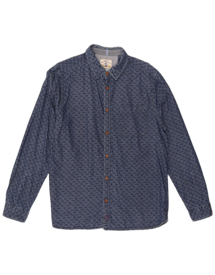 Bijela muška uska košulja s apstraktnim uzorkom, veliki plavi pamuk