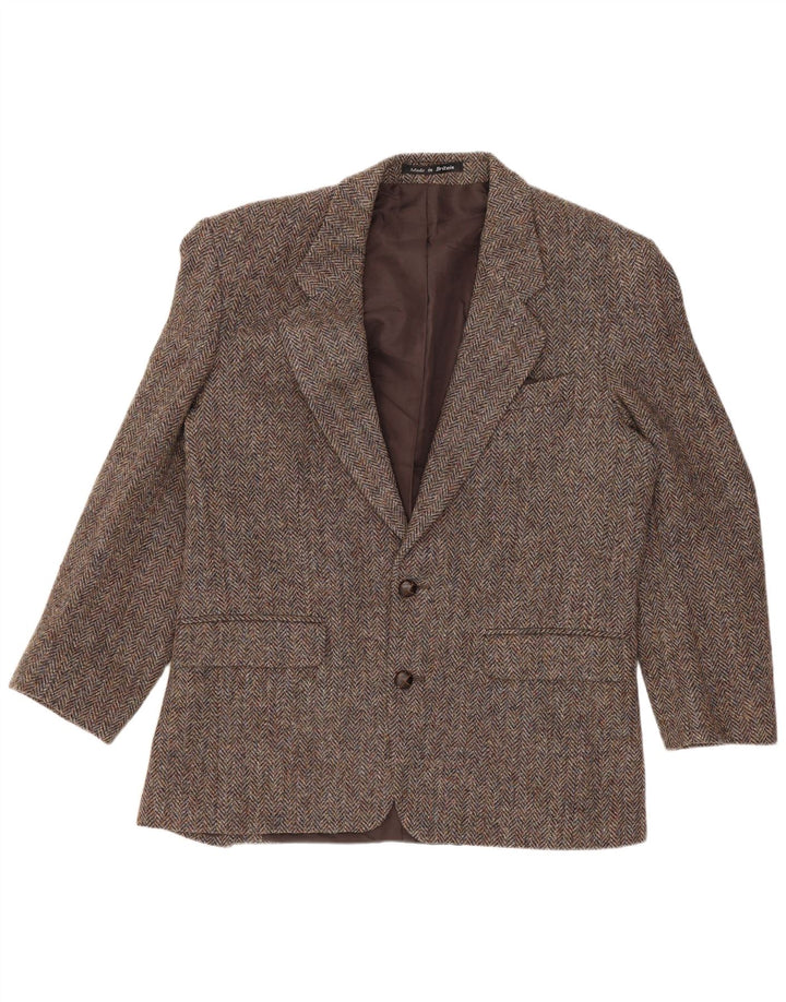 Harris Tweed Muški sako sa 2 gumba UK 40 Velika smeđa vuna riblja kost