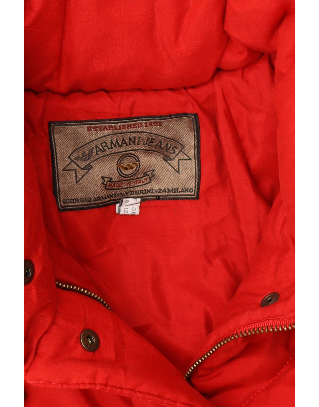 ARMANI JEANS Womens Hooded Windbreaker Jacket UK 12 Medium  Red Polyester Vintage Armani Jeans and Second-Hand Armani Jeans from Messina Hembry 