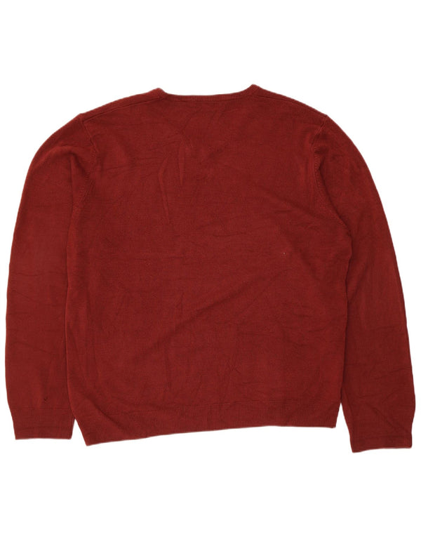 Marks & Spencer Mens V-Neck Jumper Sweater XL Burgundy Acrylic
