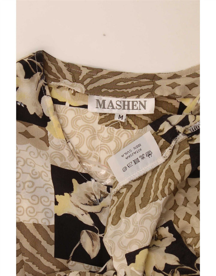 Vintage ženska čajna haljina UK 14 srednje bež patchwork svila