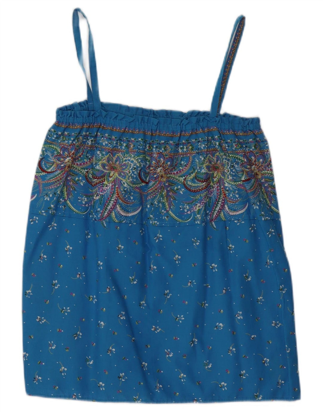 Vintage ženski Cami Top UK 12 srednje plavi cvjetni
