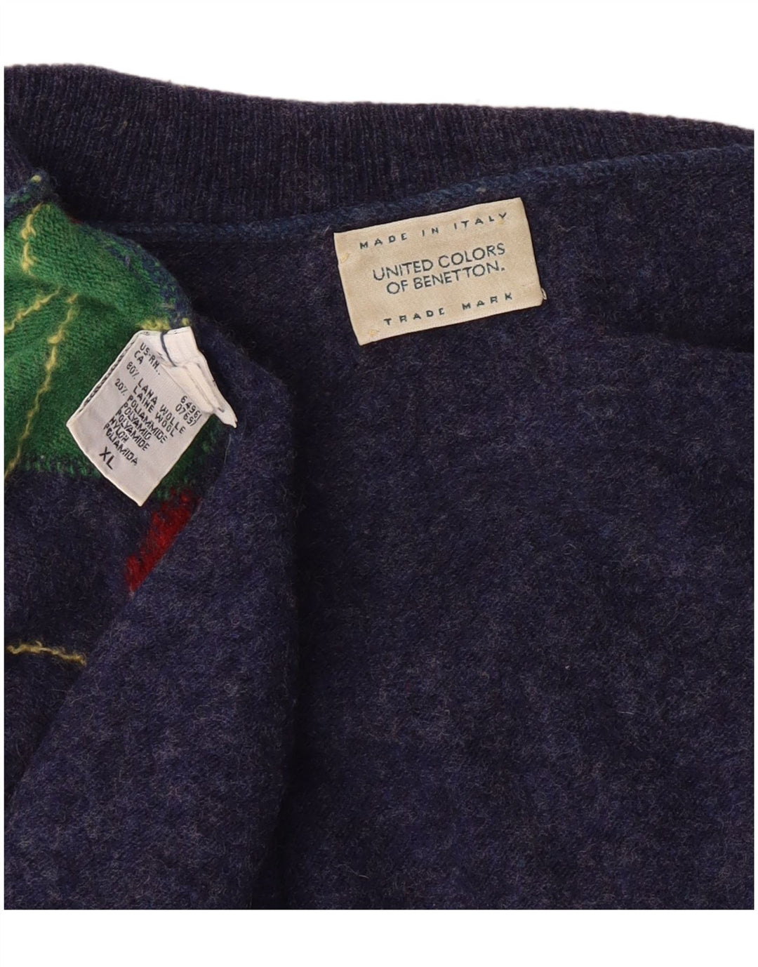 Benetton muški pulover s rol izrezom XL tamnoplavi Argyle/Diamond Classic