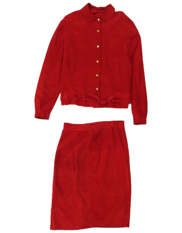 VINTAGE Womens Suede 2 Piece Skirt Set UK 14 Medium W30 Red Leather