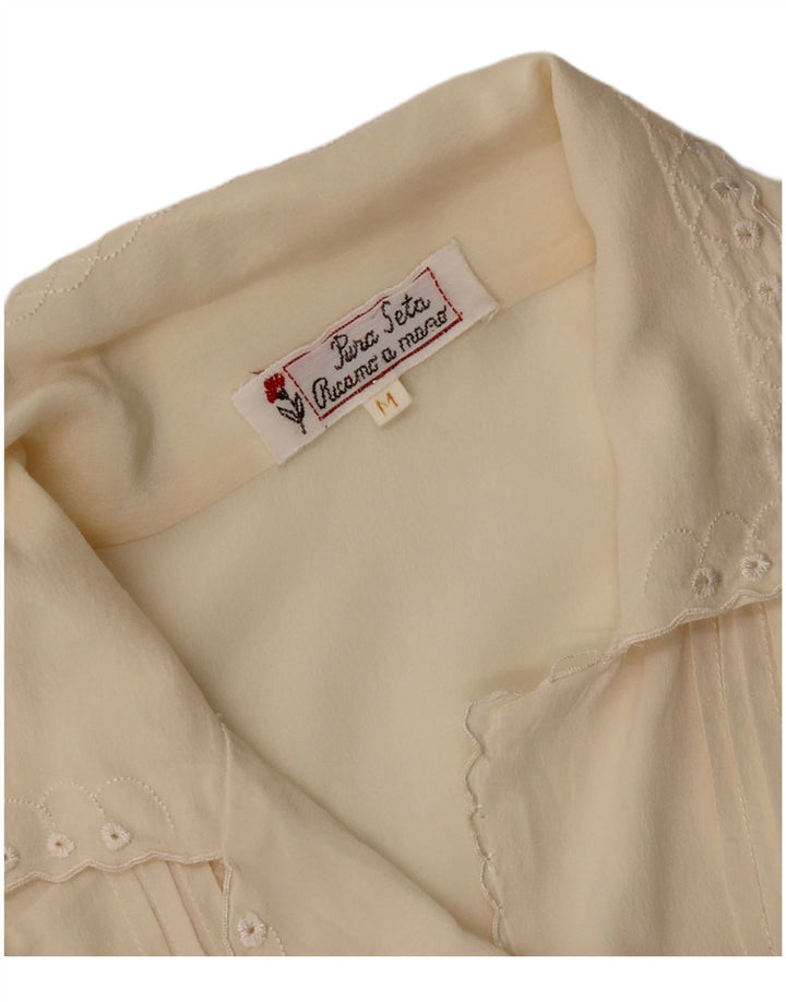 Vintage ženska košulja kratkih rukava UK 14 srednje bijele svile