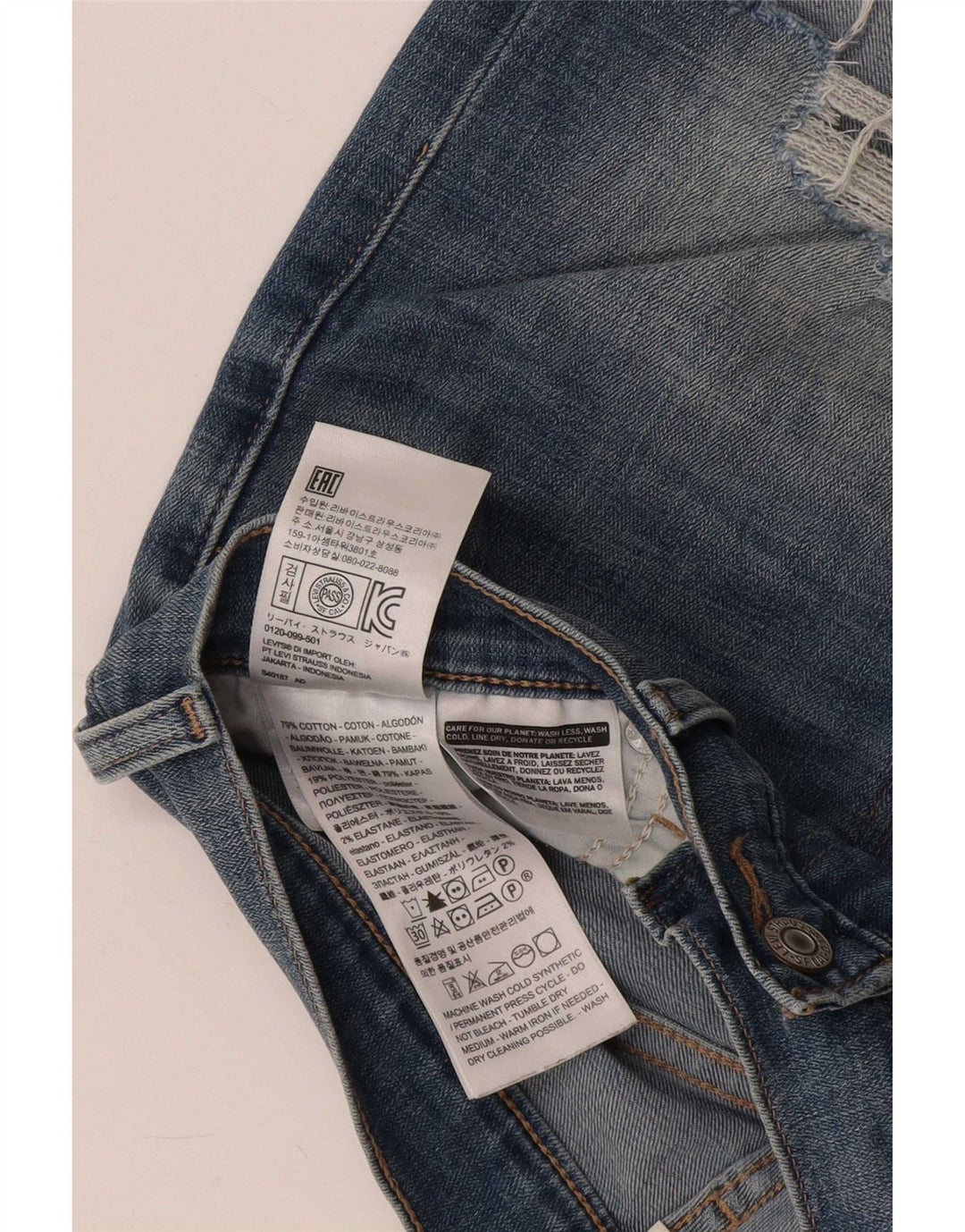 Levi's kratke kratke hlače od trapera s oštećenim izgledom W27, mali plavi pamuk