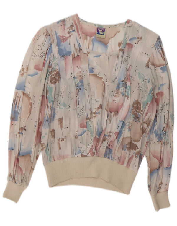 C & A Womens Abstract Pattern Long Sleeve Blouse Top UK 14 Medium White