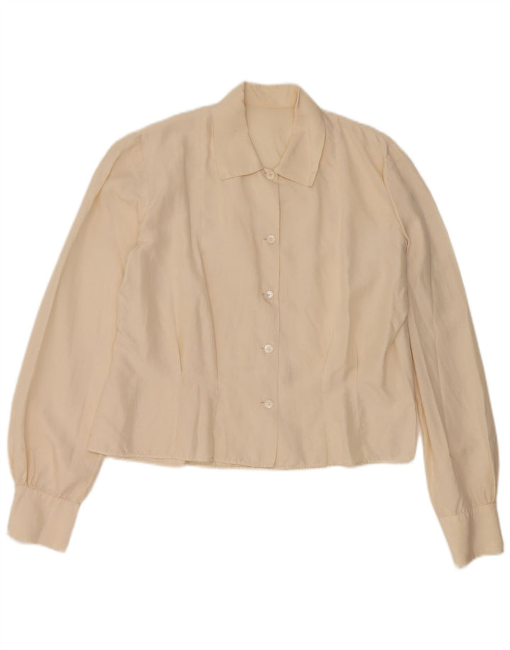 Vintage ženska kratko košulja bluza UK 14 srednje bež