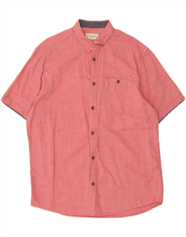 TOM TAILOR Mens Regular Fit Short Sleeve Shirt XL Red Chevron Cotton