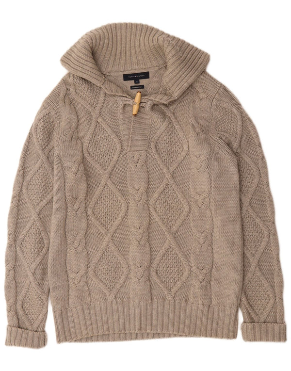 Tommy Hilfiger Mens Polo Neck Jumper Sweater Medium Grey Wool