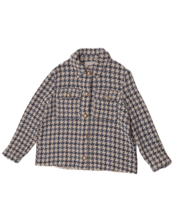 Ženska jakna Zara 3/4 rukava s 5 gumba UK 10 Mala plava houndstooth