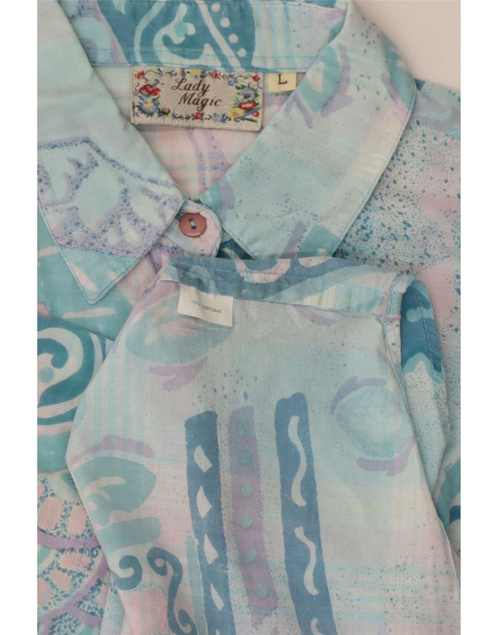 Vintage ženska košulja kratkih rukava UK 14 velika tirkizna patchwork retro majica