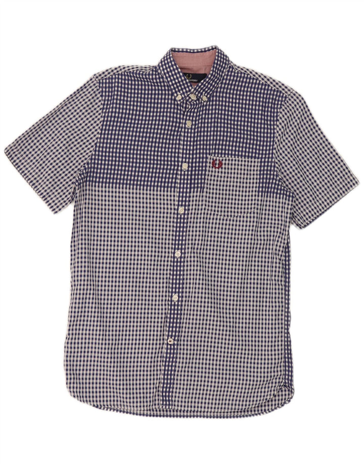 Fred Perry muška košulja kratkih rukava, mali plavi karirani pamuk
