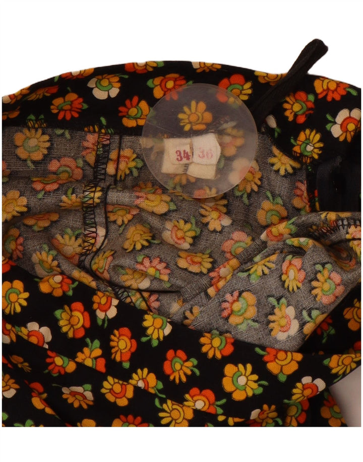 VINTAGE ženska maksi suknja A-kroja EU 34 2XS W24 crni cvjetni pamuk