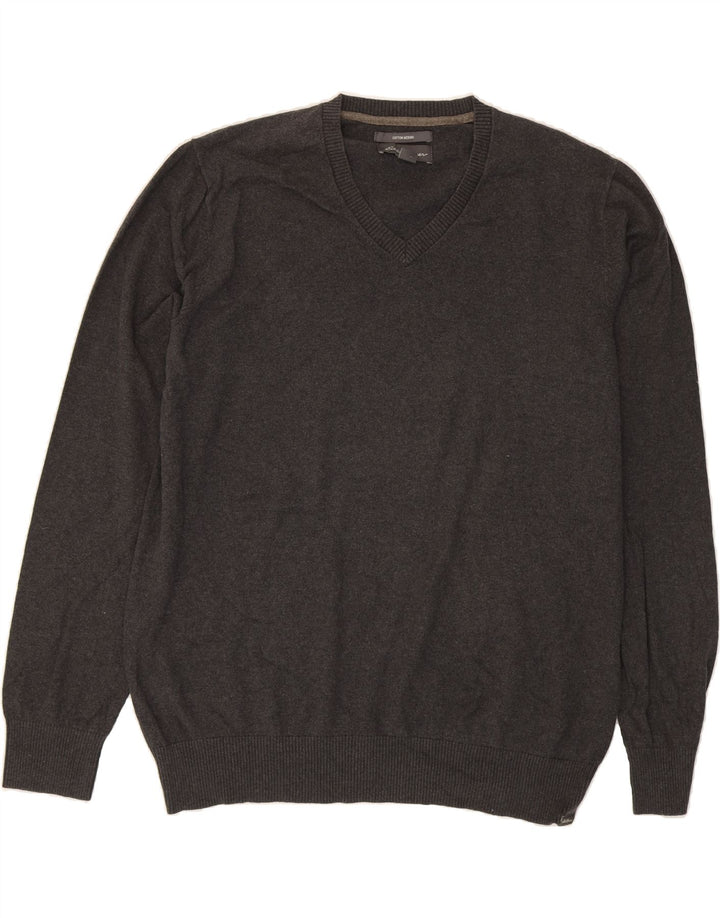 EDDIE BAUER Mens V-Neck Jumper Sweater XL Grey Cotton Vintage Eddie Bauer and Second-Hand Eddie Bauer from Messina Hembry 