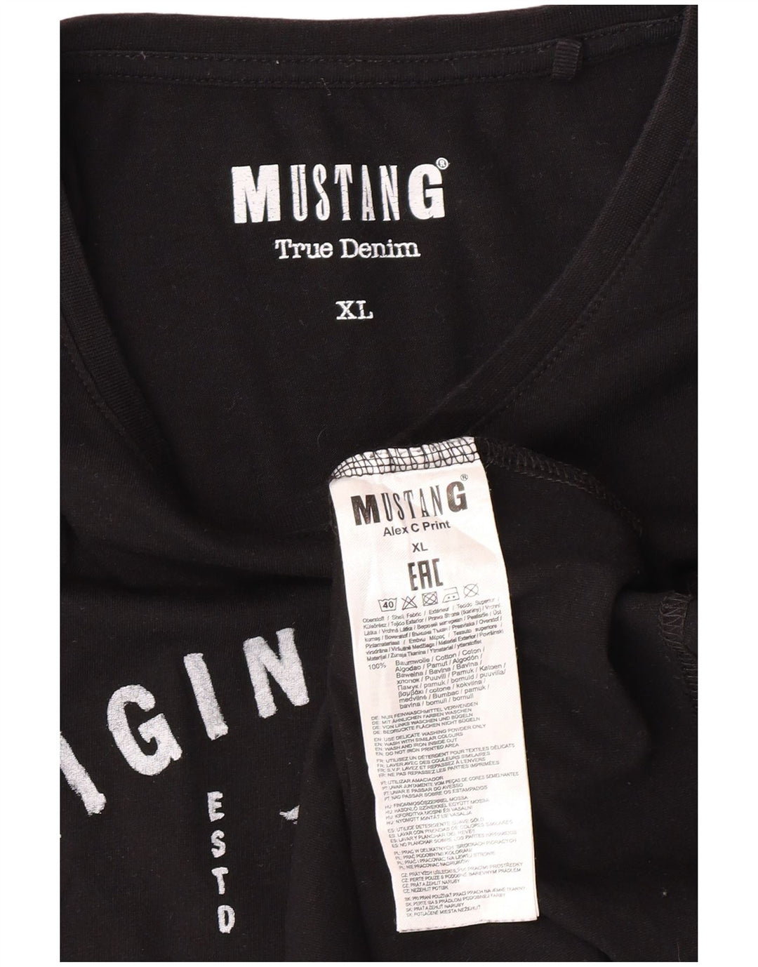 MUSTANG Muška majica s grafičkim motivima XL crni pamuk