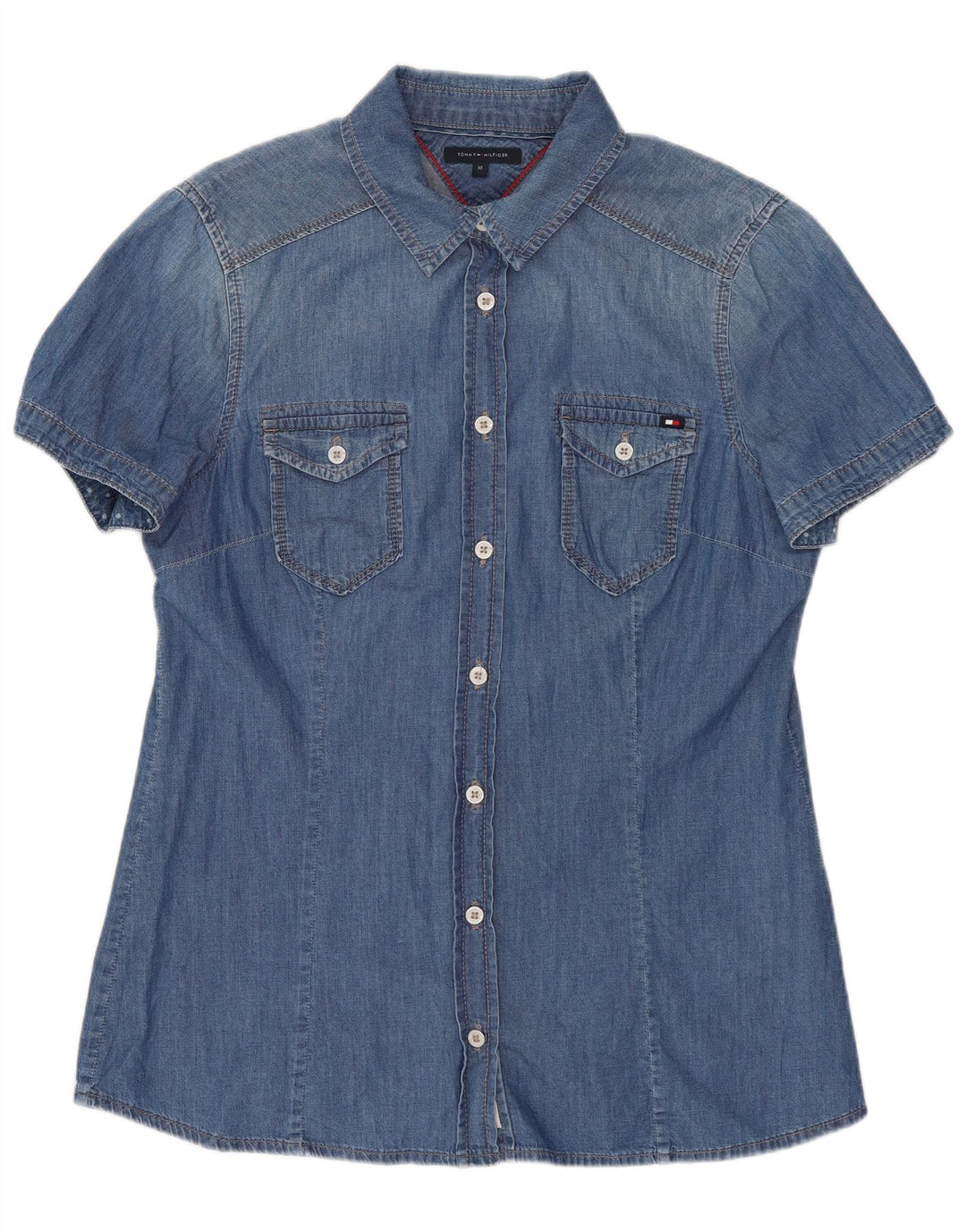 Tommy Hilfiger ženska traper košulja kratkih rukava US 10 velika plava pamuk