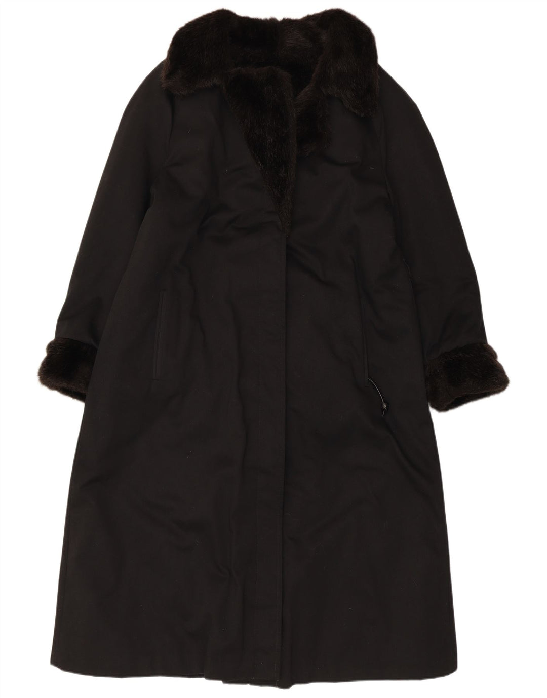 VINTAGE ženski kaput od umjetnog krzna UK 12 Srednje crni akril