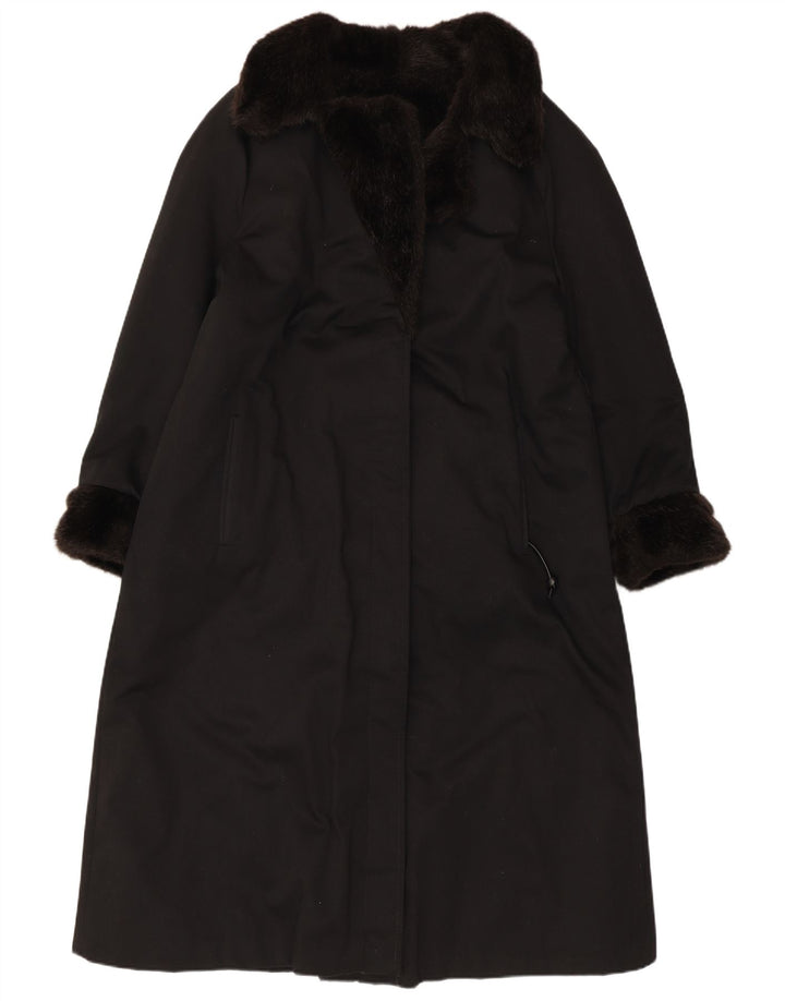 VINTAGE ženski kaput od umjetnog krzna UK 12 Srednje crni akril