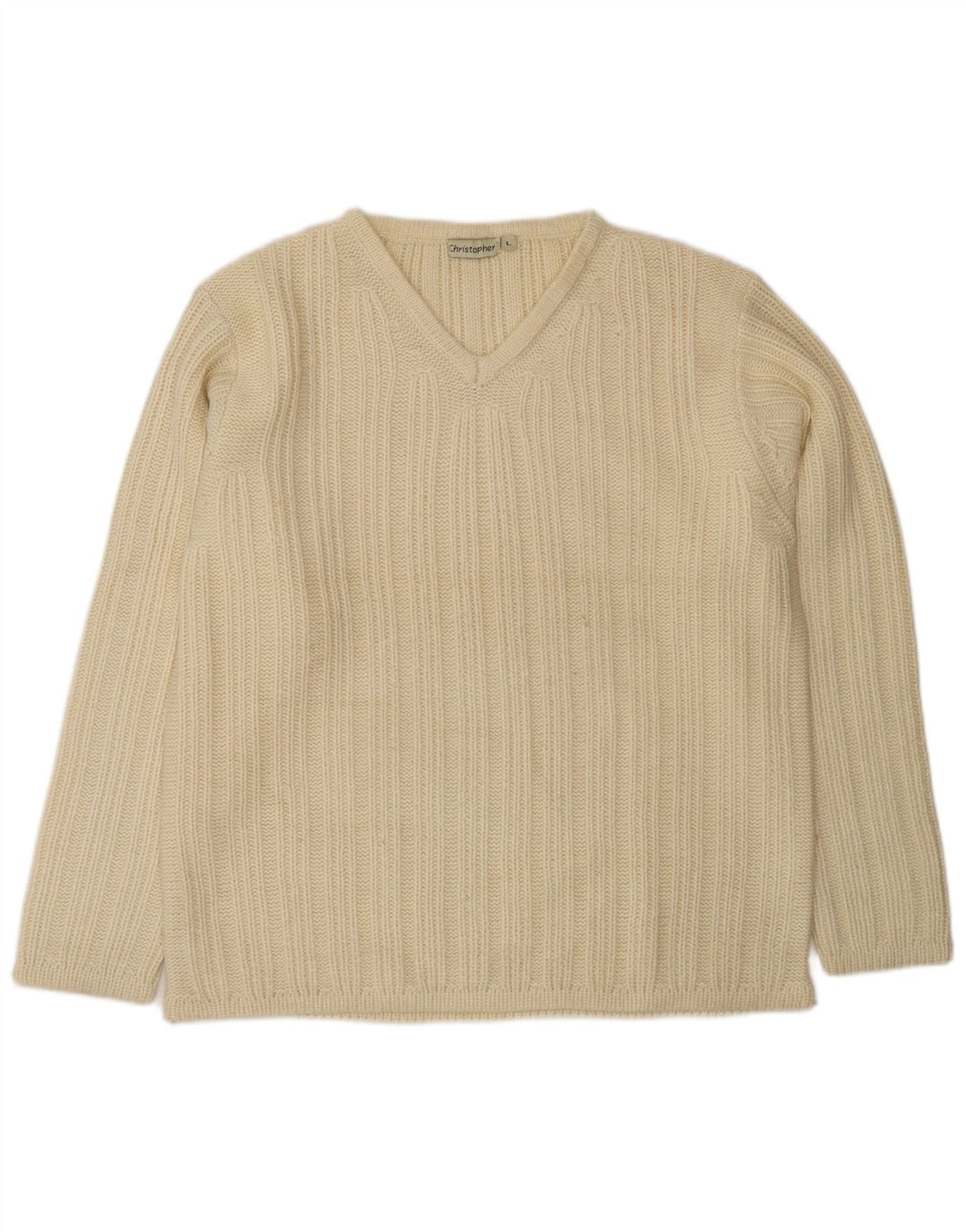 VINTAGE muški džemper s V-izrezom, veliki, bijele vune