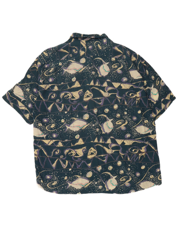Vintage muška košulja kratkih rukava s apstraktnim uzorkom XL plava retro viskoza