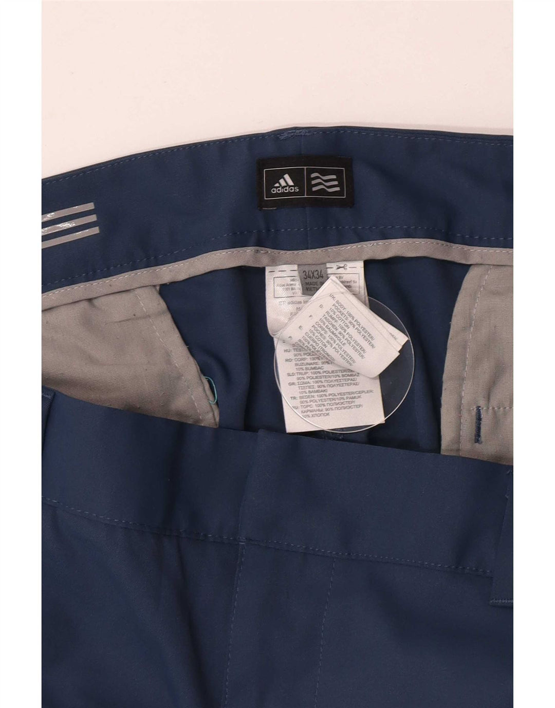 Adidas muške ravne chino hlače W34 L34 plavi poliester