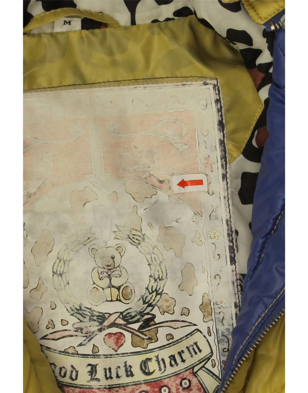 Vintage ženska prekomjerna grafička prošivena jakna UK 14 srednje žuta