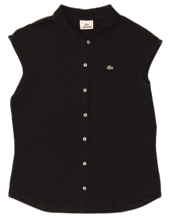 Lacoste Womens Sleeveless Shirt Blouse Size 42 Large Black Cotton