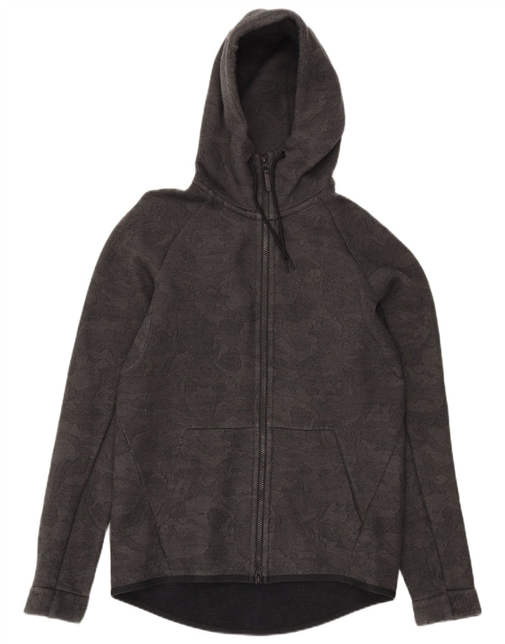 NIKE Mens Zip Hoodie Sweater Medium Grey Camouflage Cotton