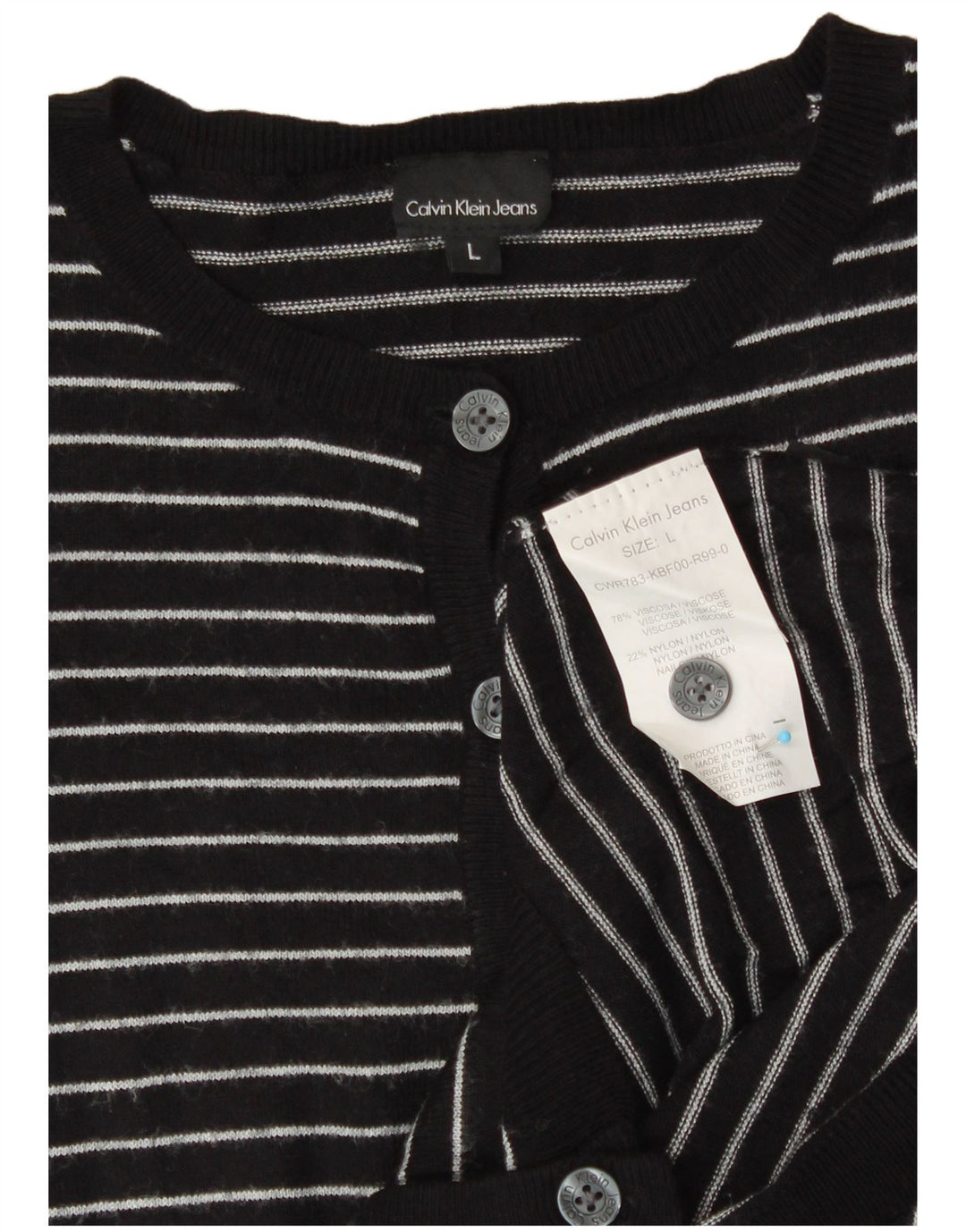 CALVIN KLEIN JEANS Pulover s kardiganom za djevojčice 11-12 godina, velike crne pruge