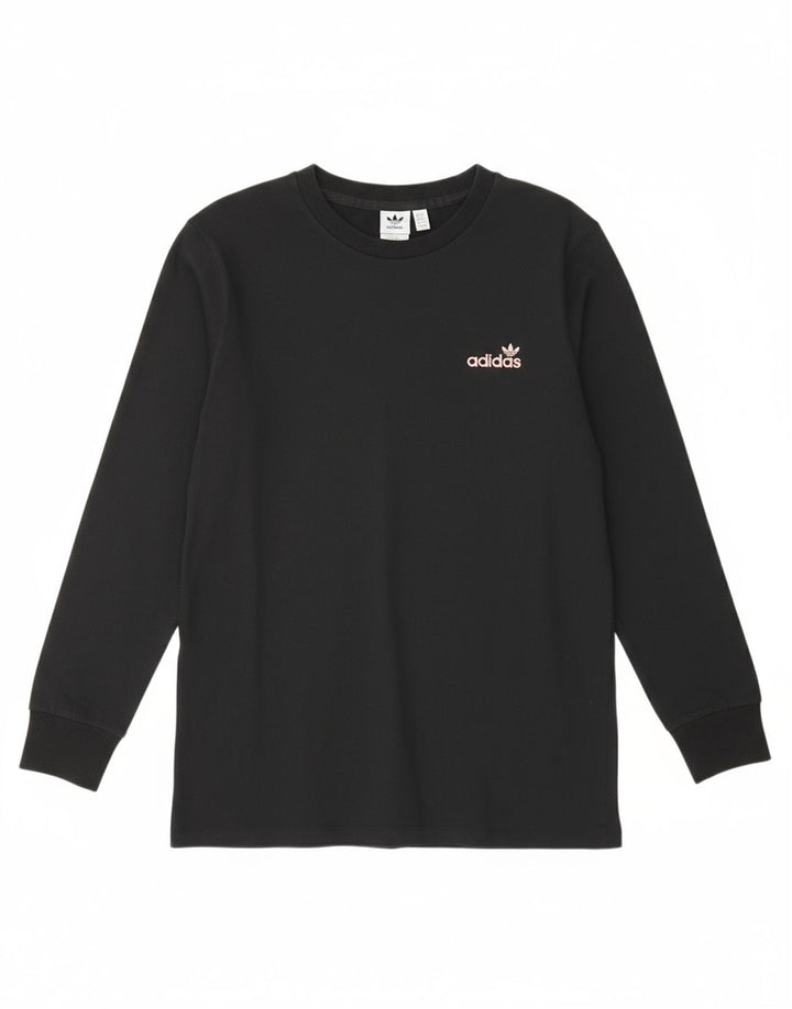 ADIDAS Womens Graphic Top Long Sleeve UK 12 Medium Black Cotton