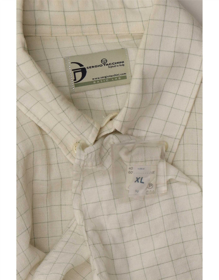Sergio Tacchini muška košulja XL bijelo karirano laneno rublje