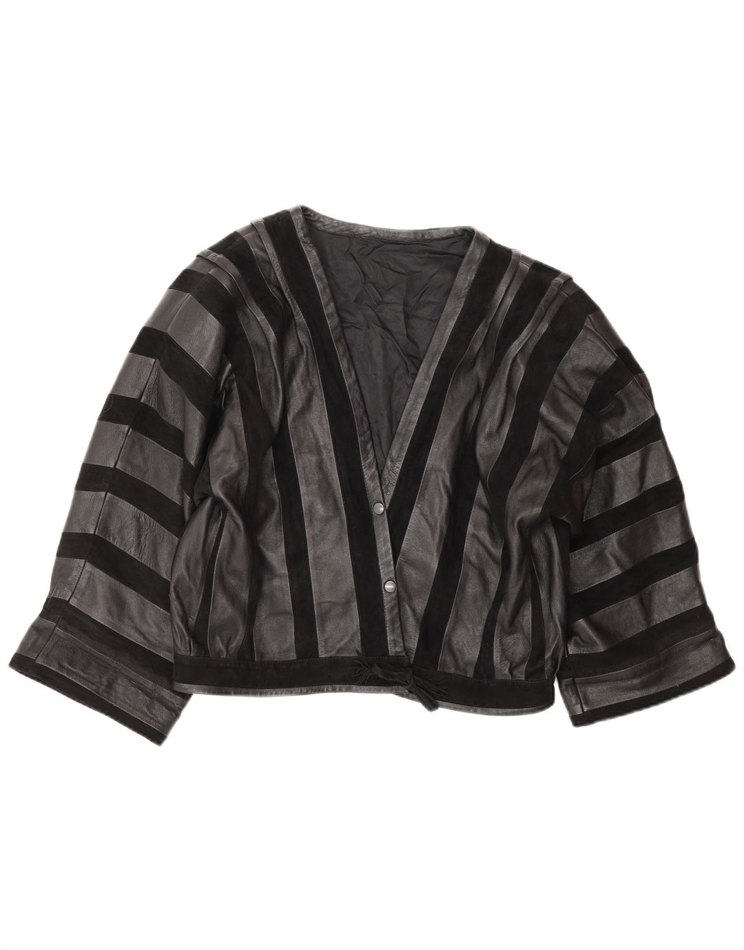 Vintage ženska kožna bomber jakna UK 14 srednje crne prugaste kože