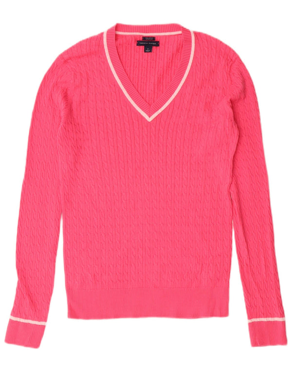 TOMMY HILFIGER Ženski džemper s V-izrezom UK 12 Srednje ružičasti pamuk