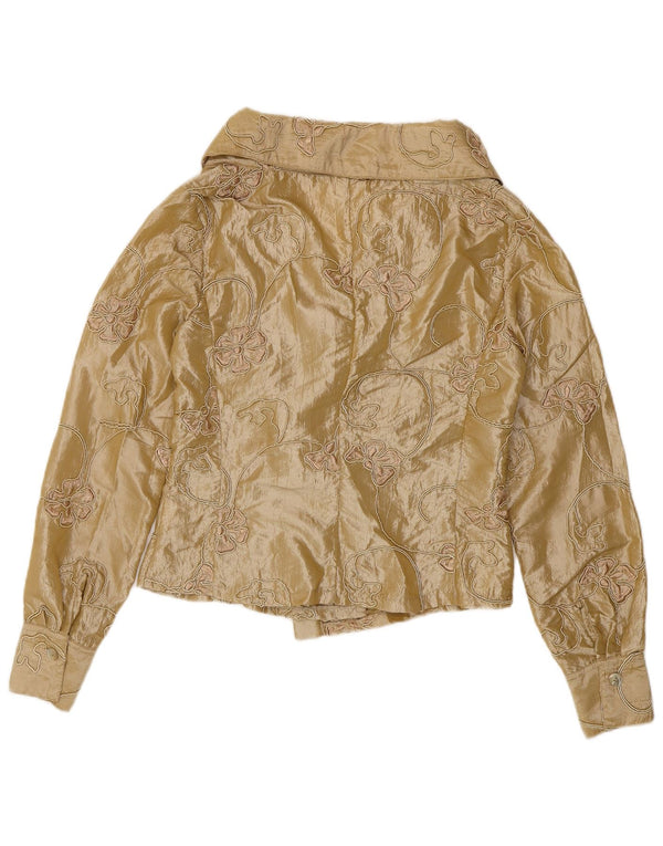 Naracamicie ženska kratko košulja bluza UK 12 srednje bež cvjetni poliester