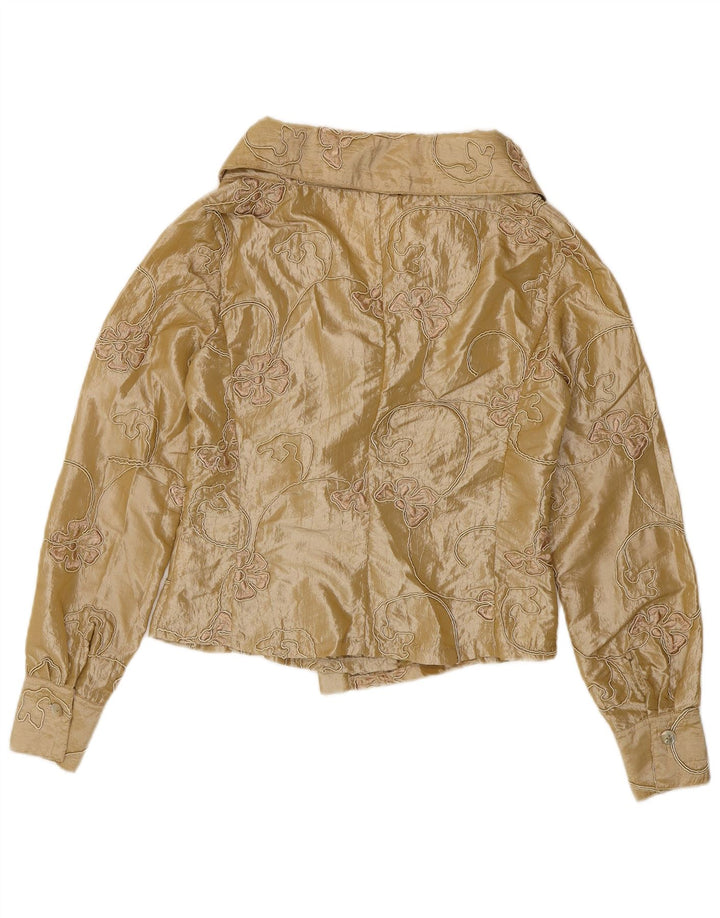 Naracamicie ženska kratko košulja bluza UK 12 srednje bež cvjetni poliester