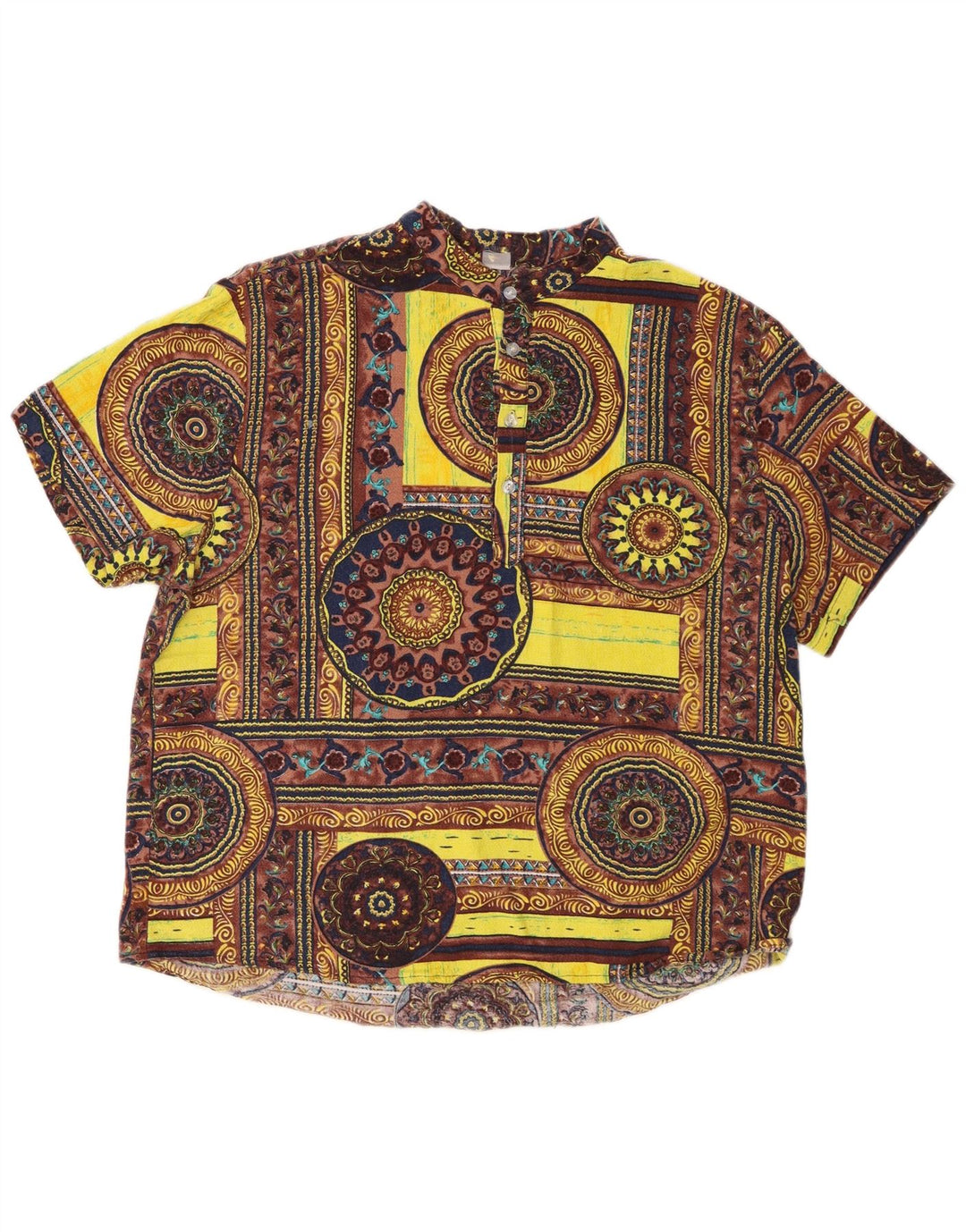 Vintage muška pulover košulja kratkih rukava srednje žuti geometrijski pamuk