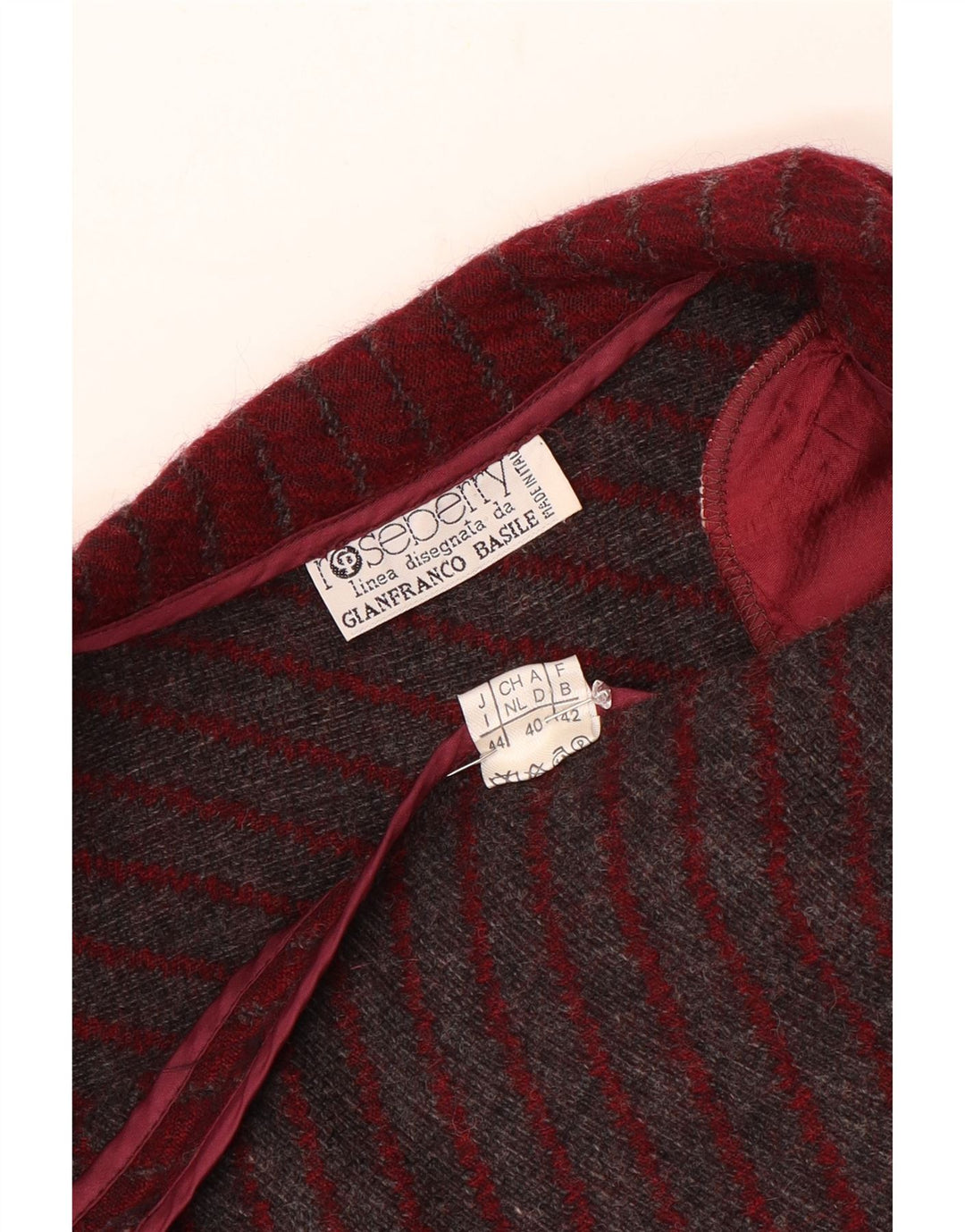 Vintage kratki ženski sako s 1 gumbom IT 44 srednje tamnocrvene pruge