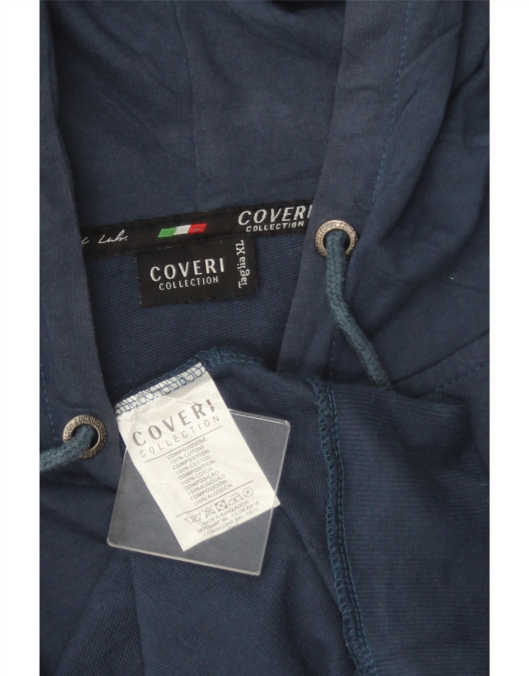 COVERI muški pulover s kapuljačom s patentnim zatvaračem XL tamnoplavi pamuk