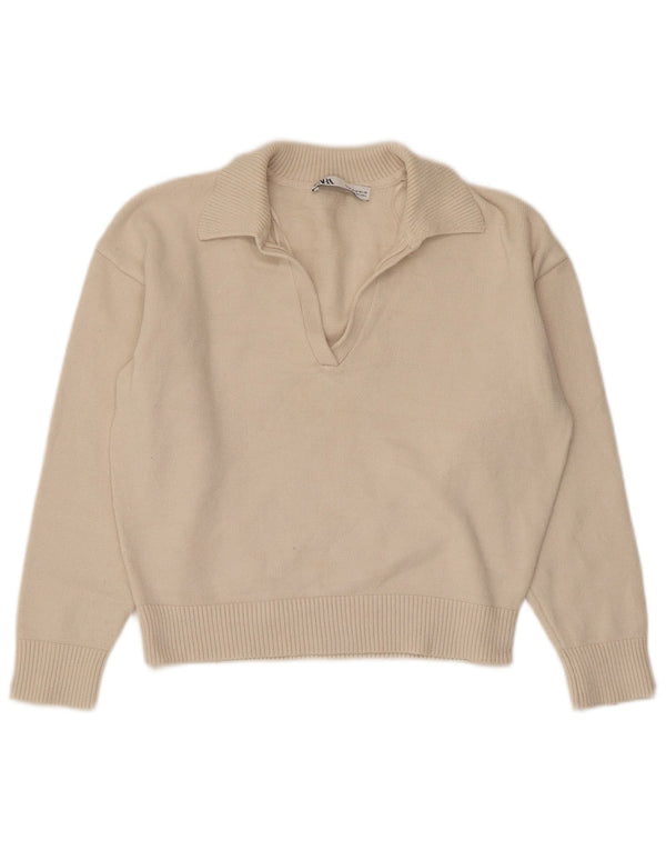 Zara ženski kratki pulover s polo izrezom UK 14 Srednje bež