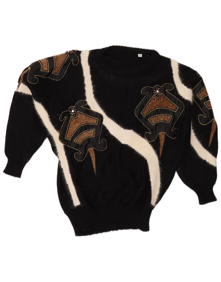 VINTAGE ženski džemper s okruglim izrezom EU 38 srednje crne boje