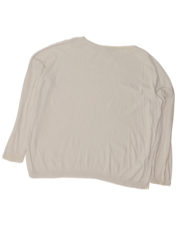 BENETTON ženski pulover s velikim veznim izrezom UK 14 srednje bijele boje