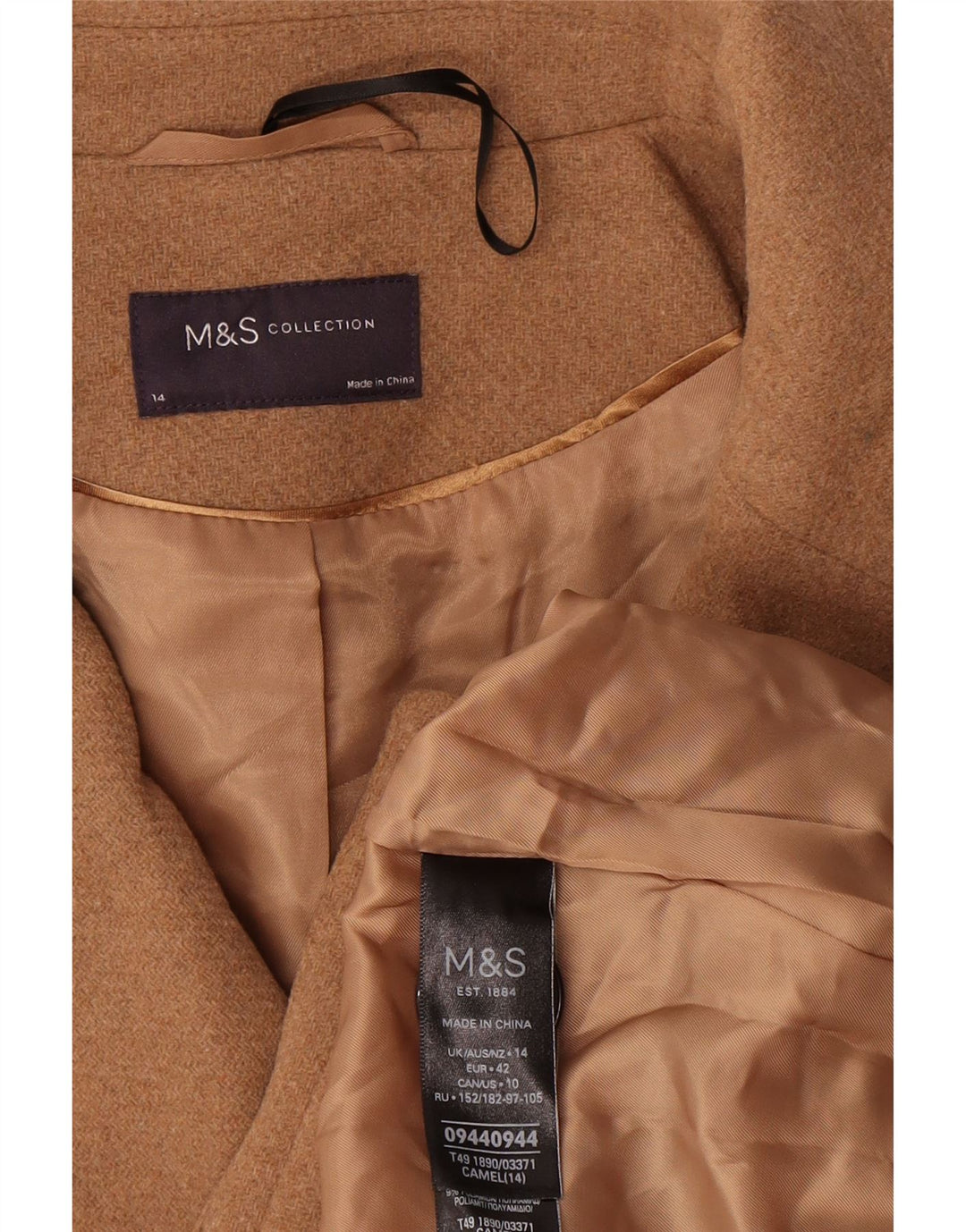 Marks & Spencer ženski preveliki kaput graška UK 14 Veliki bež vuneni