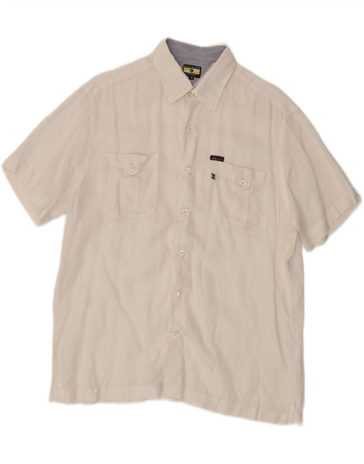 NAVIGARE Mens Short Sleeve Shirt Medium White Linen