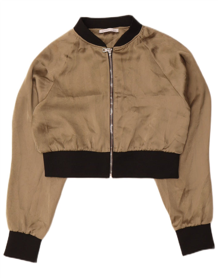 ZARA ženska crop bomber jakna UK 10 Small Beige Colourblock Poliester