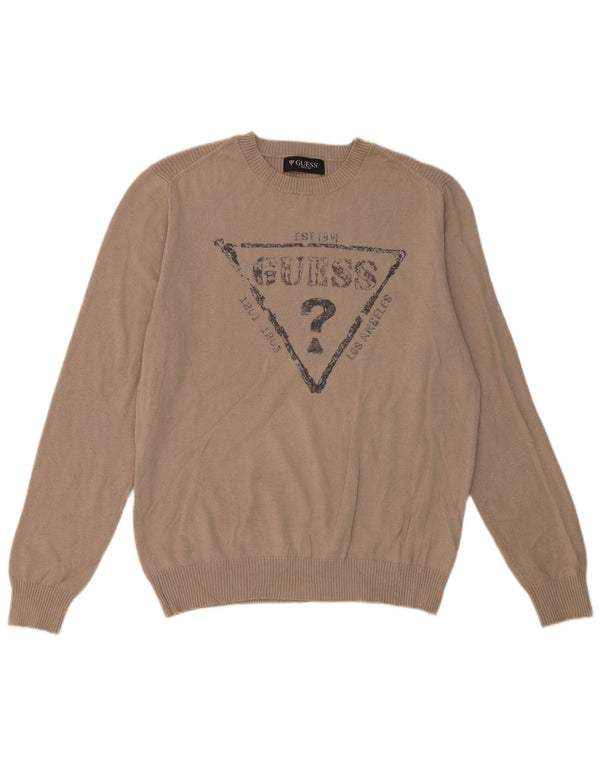 Guess Mens Graphic Crew Neck Jumper Sweater UK 36 Small Grey Cotton