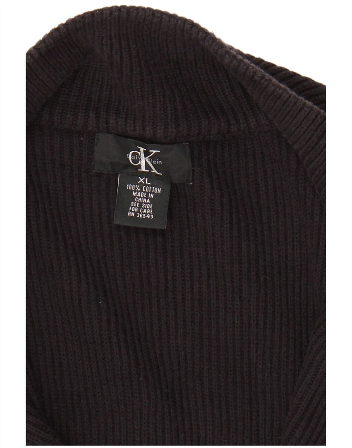 CALVIN KLEIN Muški pulover s izrezom s patentnim zatvaračem XL crni pamuk