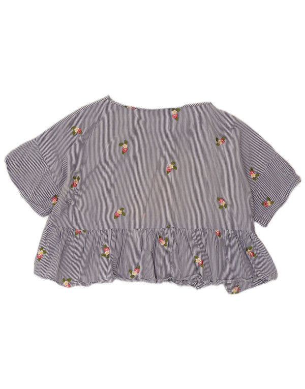 ZARA Womens Crop Blouse Top UK 14 Medium Blue Pinstripe