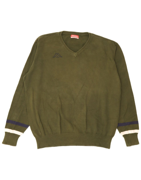 Kappa muški pulover s V-izrezom, veliki pamuk na zelene pruge